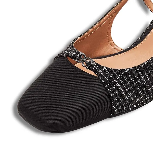 Giày Cao Gót Nữ Sam Edelman Tarra Slingback Pumps Sandal 5cm Black Tweed Màu Đen Size 6.5