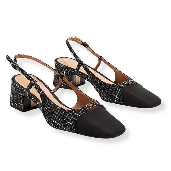 Giày Cao Gót Nữ Sam Edelman Tarra Slingback Pumps Sandal 5cm Black Tweed Màu Đen Size 6.5