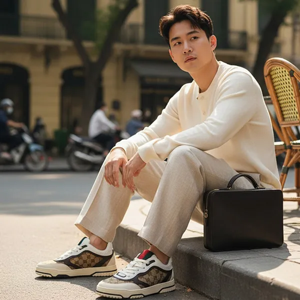 Giày Sneaker Nam Gucci Re Web Beige 787476 AADHW 9552 Màu Nâu Trắng Size 5