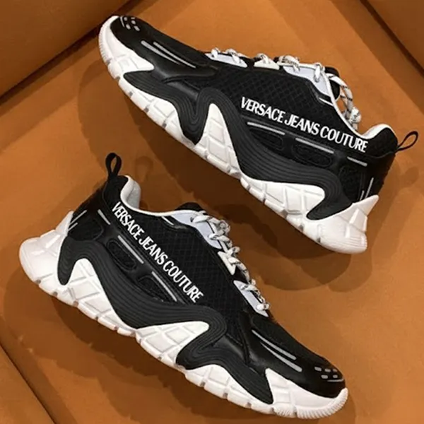 Giày Sneakers Nam Versace Black Sneaker Shoes With Running Letters 72YA3SH6 ZS237 L01 Màu Đen Trắng Size 41
