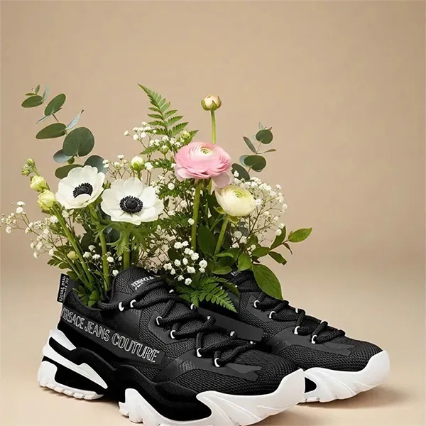 Giày Sneakers Nam Versace Black Sneaker Shoes With Running Letters 72YA3SH6 ZS237 L01 Màu Đen Trắng Size 41