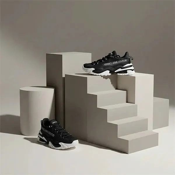 Giày Sneakers Nam Versace Black Sneaker Shoes With Running Letters 72YA3SH6 ZS237 L01 Màu Đen Trắng Size 41