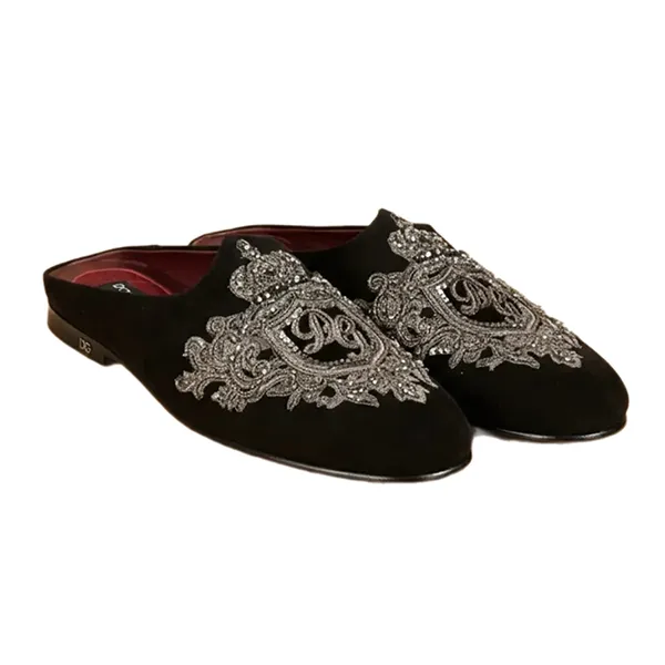 Giày Sục Nam Dolce & Gabbana D&G Crown Embroidered Club A80125 AK1761 Màu Đen Size 5