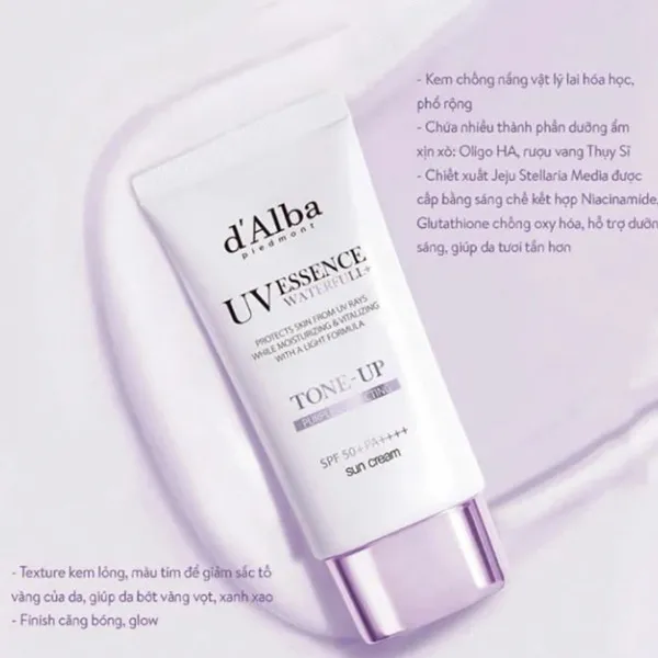 Kem Chống Nắng Nâng Tone Tím D'Alba Waterfull Tone Up Purple Correcting Sun Cream SPF50+/ PA++++ 50ml
