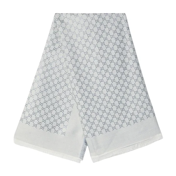 Khăn Quàng Cổ Gucci GG Jacquard Wool And Silk Scarf 8092263GC46 Màu Xám Nhạt