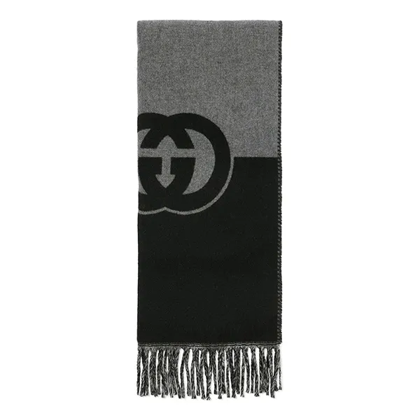 Khăn Quàng Cổ Gucci GG Wool Scarf Màu Xám Đen