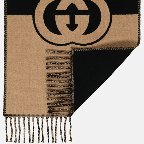Khăn Quàng Cổ Gucci Interlocking G Wool And Cashmere Scarf Màu Đen Nâu