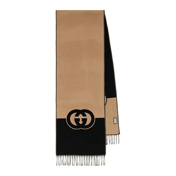 Khăn Quàng Cổ Gucci Interlocking G Wool And Cashmere Scarf Màu Đen Nâu
