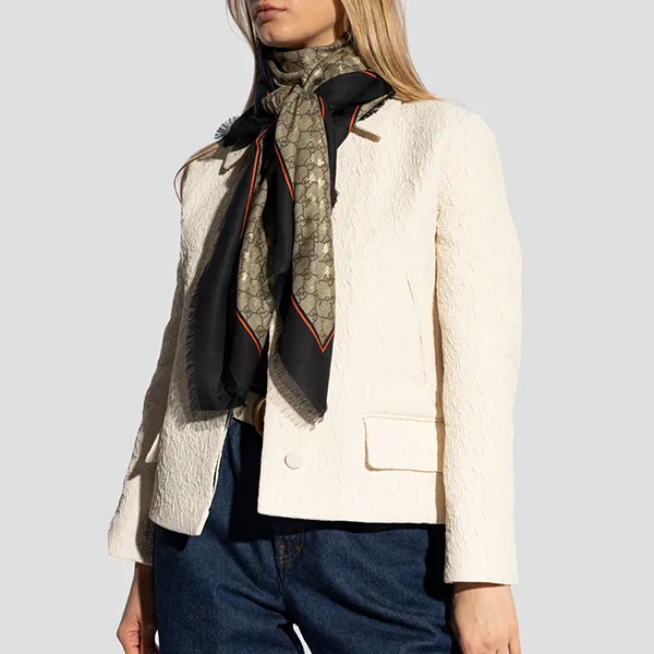 Khăn Quàng Cổ Unisex Gucci Bee Motif Modal Silk Scarf Black/Gold - 551072 3GA40 1074 Màu Đen Be