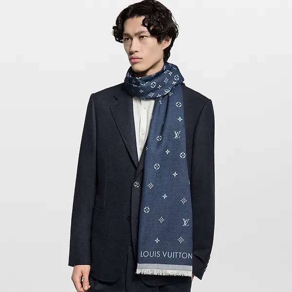 Khăn Quàng Cổ Unisex Louis Vuitton LV M79719 All About Monogram Stole Màu Xanh Navy