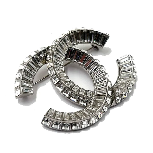 Khuyên Tai Nữ Chanel Classic Silver CC Baguette Crystal Brooch AB5233-00836 Màu Bạc