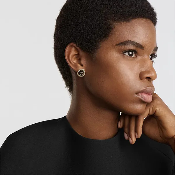 Khuyên Tai Nữ Dior Petit CD Baroque Stud Earrings E1835PTCVE_D307 Màu Vàng Gold/Đen