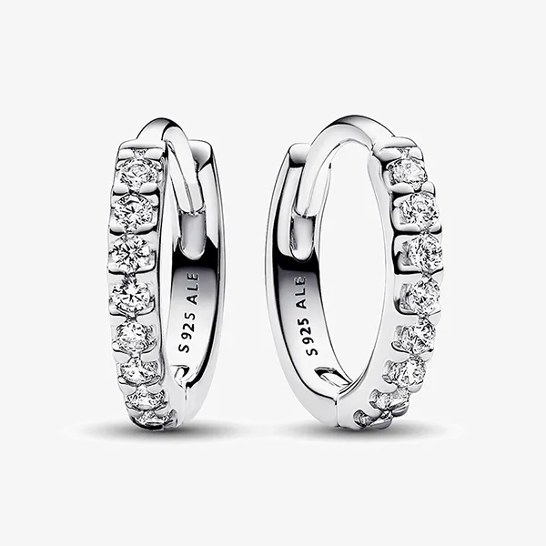 Khuyên Tai Nữ Pandora Sparkling Huggie Hoop Earrings Sterling Silver 293015C01 Màu Bạc Trắng