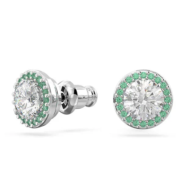 Khuyên Tai Nữ Swarovski Constella Stud, Round Cut, Pavé, Green, Rhodium Plated 5639750 Màu Xanh Bạc
