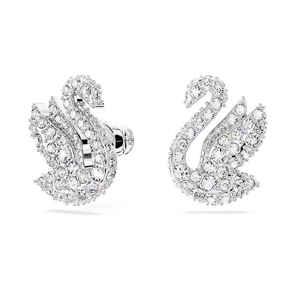 Khuyên Tai Nữ Swarovski Iconic Swan Stud Earrings Swan White Rhodium Plated 5647873 Màu Bạc Trắng