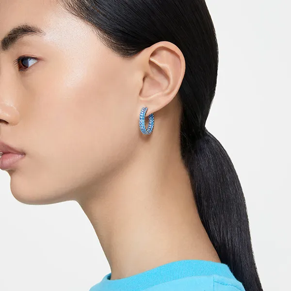 Khuyên Tai Nữ Swarovski Matrix Hoop Earrings Baguette Cut, Blue, Rhodium Plated 5659037 Màu Xanh
