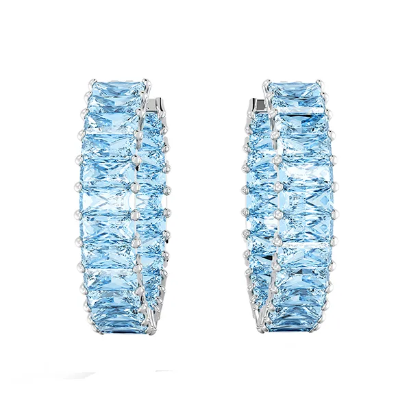 Khuyên Tai Nữ Swarovski Matrix Hoop Earrings Baguette Cut, Blue, Rhodium Plated 5659037 Màu Xanh