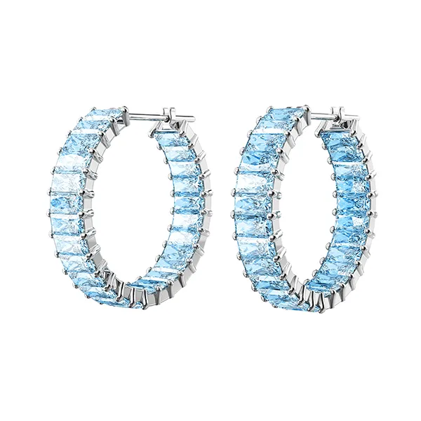 Khuyên Tai Nữ Swarovski Matrix Hoop Earrings Baguette Cut, Blue, Rhodium Plated 5659037 Màu Xanh