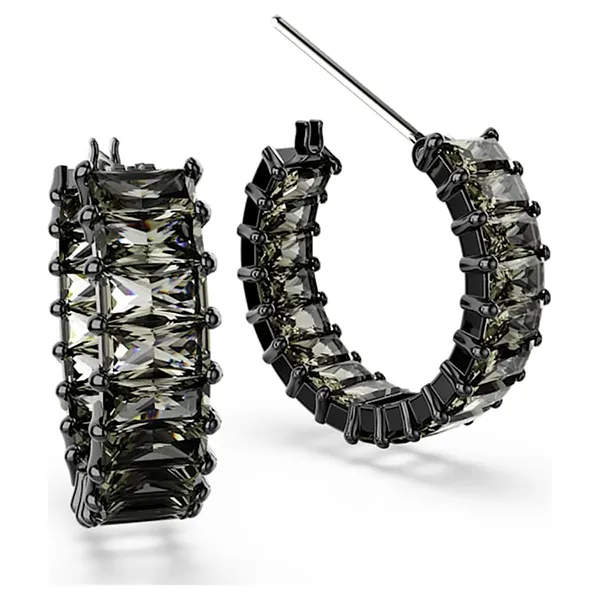 Khuyên Tai Nữ Swarovski Matrix Hoop Earrings Baguette Cut, Gray, Ruthenium Plated 5658650 Màu Đen