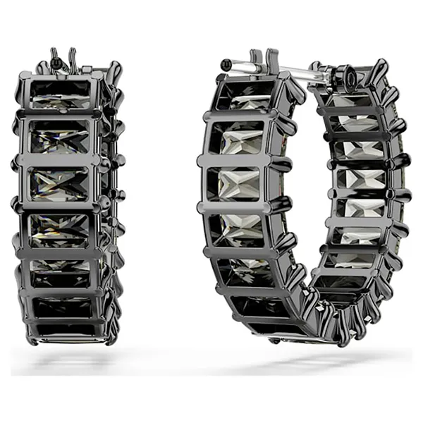Khuyên Tai Nữ Swarovski Matrix Hoop Earrings Baguette Cut, Gray, Ruthenium Plated 5658650 Màu Đen