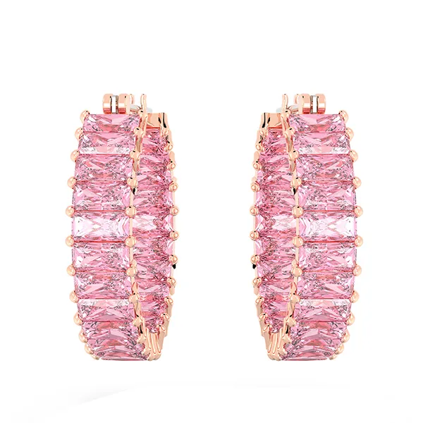 Khuyên Tai Nữ Swarovski Matrix Hoop Earrings Baguette Cut, Pink, Rose Gold-Tone Plated 5657726 Màu Hồng