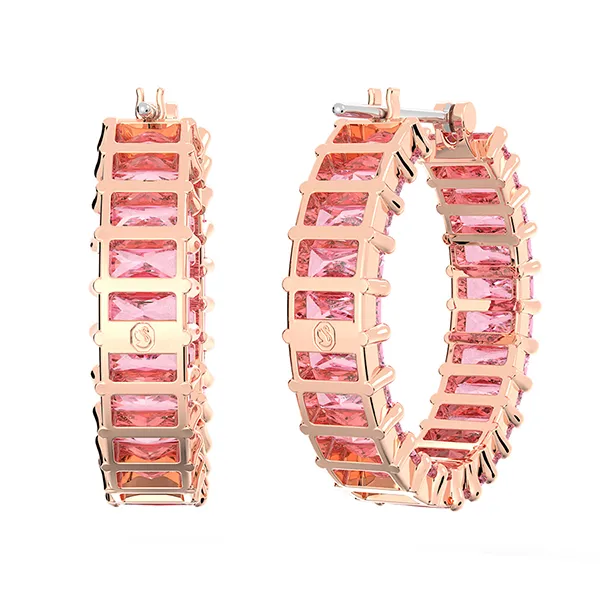 Khuyên Tai Nữ Swarovski Matrix Hoop Earrings Baguette Cut, Pink, Rose Gold-Tone Plated 5657726 Màu Hồng