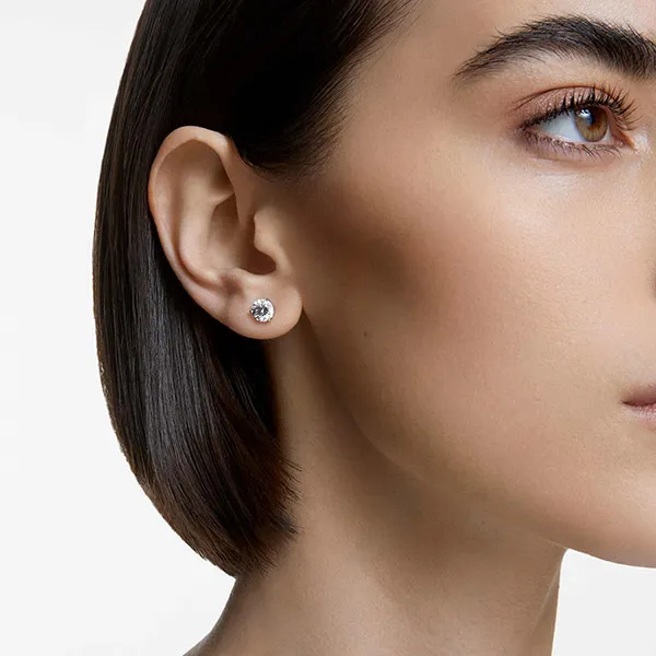 Khuyên Tai Nữ Swarovski Stilla Stud Earrings Round Cut, White, Rhodium Plated 1800046 Màu Trắng