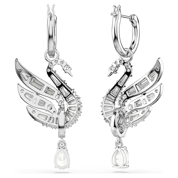 Khuyên Tai Nữ Swarovski Swan Earrings Swan, White, Rhodium Plated 5723388 Màu Bạc