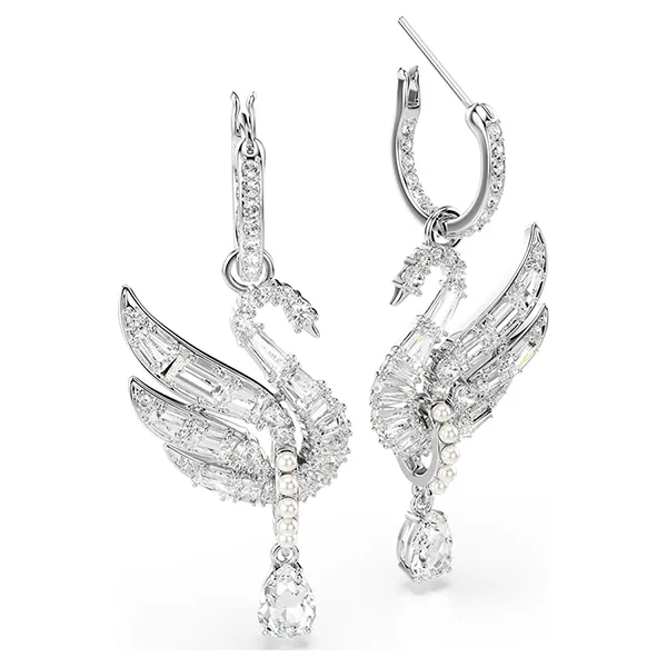 Khuyên Tai Nữ Swarovski Swan Earrings Swan, White, Rhodium Plated 5723388 Màu Bạc
