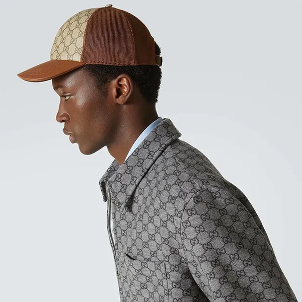 Mũ Gucci GG Canvas Leather Trimmed Baseball Cap Màu Nâu Be Size S
