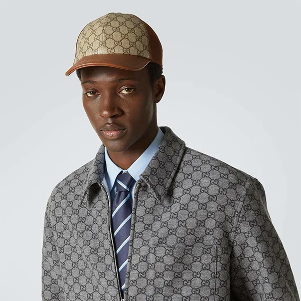Mũ Gucci GG Canvas Leather Trimmed Baseball Cap Màu Nâu Be Size S