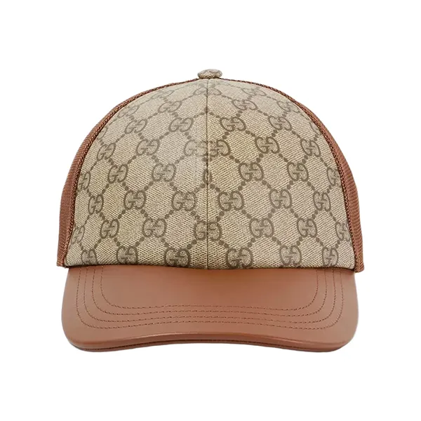 Mũ Gucci GG Canvas Leather Trimmed Baseball Cap Màu Nâu Be Size S