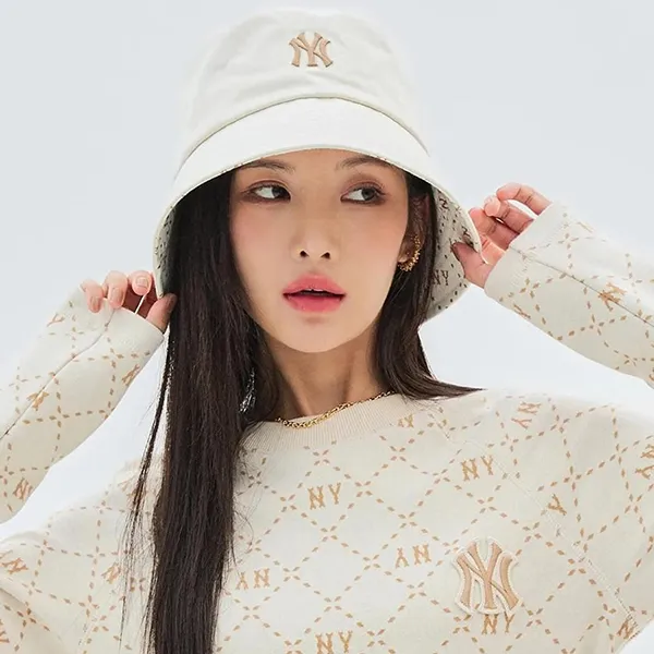 Mũ MLB Bucket Diamond Monogram Point 3AHTM103N-50CRD Màu Trắng Size 57