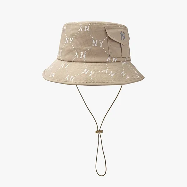 Mũ MLB Bucket Diamond Monogram Sporty Safari 3AHTM015N-50BGD Màu Be Size 57