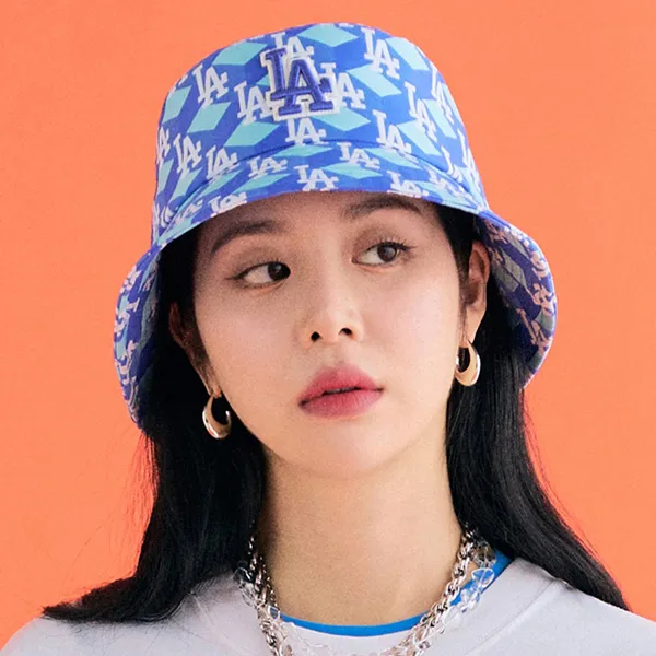 Mũ MLB Cube Monogram Bucket Hat Los Angeles Dodgers 3AHTM033N 07BLS Màu Xanh