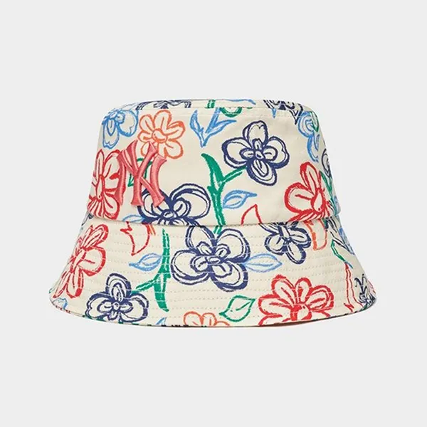 Mũ MLB Floral Cotton Bucket Hat New York Yankees 3AHT0891N 50CRS Màu Kem Họa Tiết Size 59