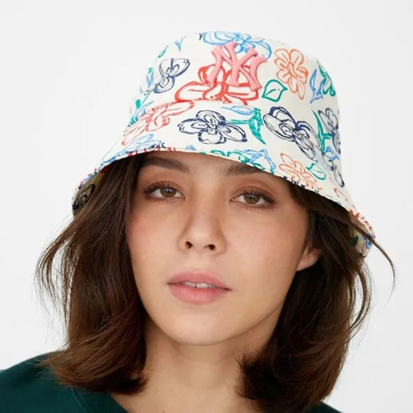 Mũ MLB Floral Cotton Bucket Hat New York Yankees 3AHT0891N 50CRS Màu Kem Họa Tiết Size 59