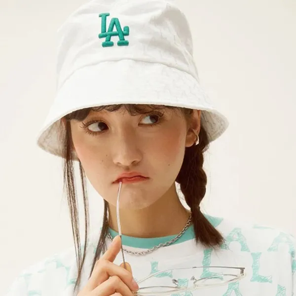 Mũ MLB LA Dodgers Green Logo Monogram Jacquard Bucket Hat White 32CPH3111 07W Màu Trắng Size 57