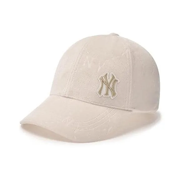 Mũ MLB Monogram Velvet Embo Structured Ball Cap New York Yankees 3ACPMV046‑50CRD Màu Trắng Kem