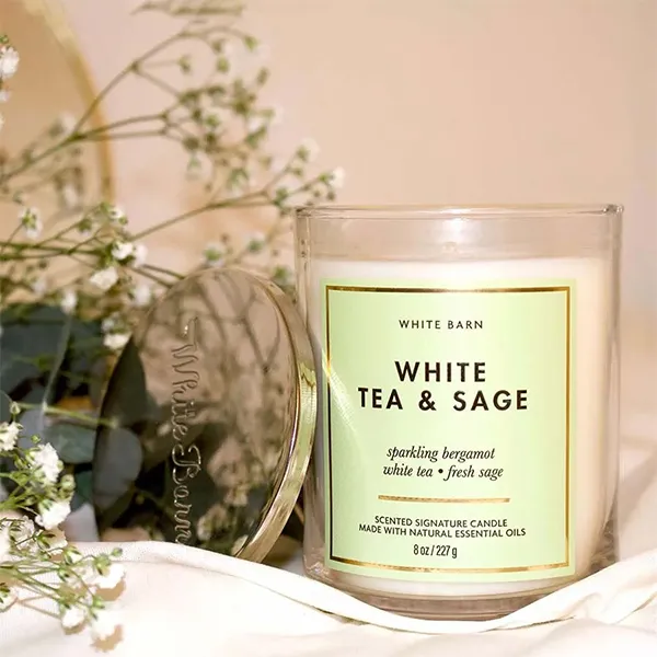 Nến Thơm Bath & Body Works White Tea & Sage Signature Single Wick Candle 227g