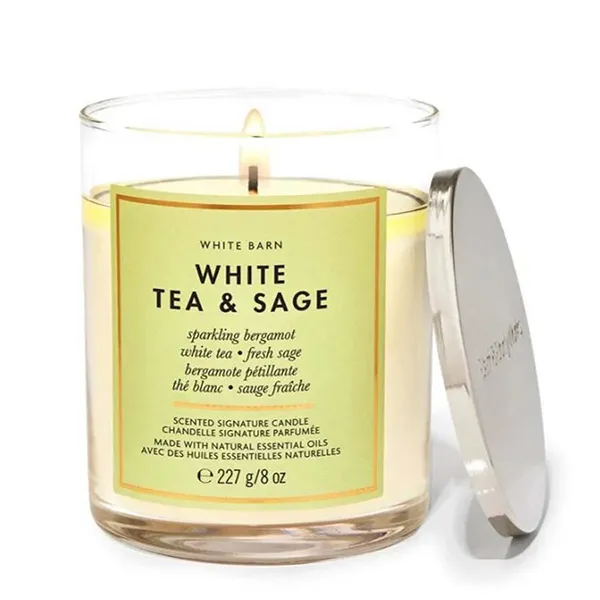 Nến Thơm Bath & Body Works White Tea & Sage Signature Single Wick Candle 227g