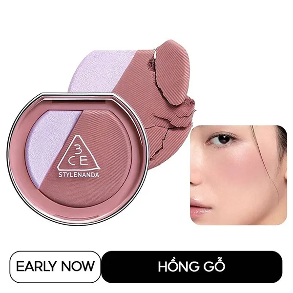 Phấn Má Hồng Kèm Bắt Sáng 3CE Blushlighter Early Now Màu Hồng Gỗ