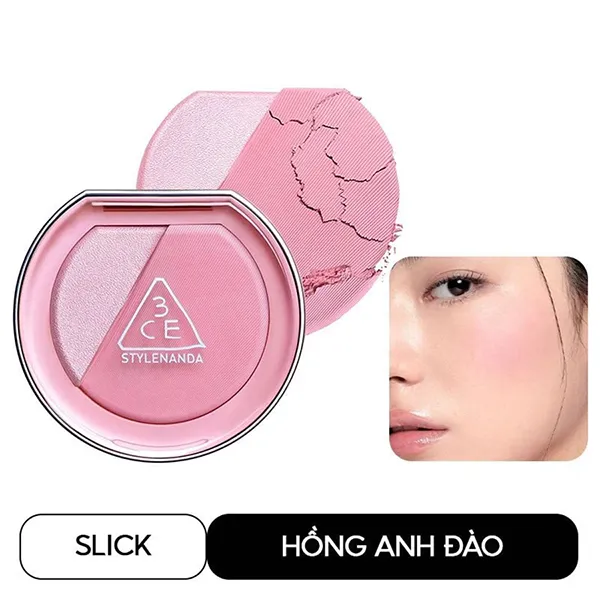 Phấn Má Hồng Kèm Bắt Sáng 3CE Blushlighter Slick Màu Hồng Anh Đào