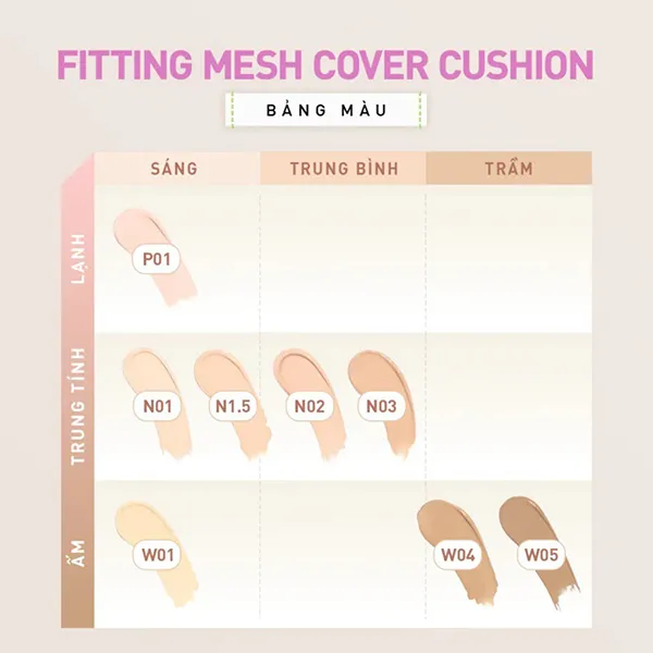 Phấn Nước Cushion 3CE Fitting Mesh Cover Cushion 11g (Kèm Lõi) Tone N01