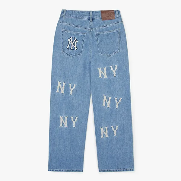 Quần Jean Nữ MLB Women's Wide Leg Basic Jeans With Embroidery Logo 3FDPB0241GP001 50BLL Màu Xanh Blue Size S