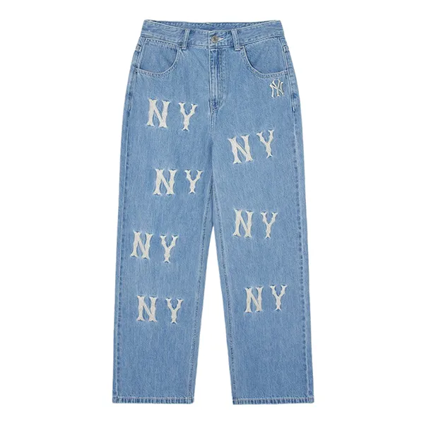 Quần Jean Nữ MLB Women's Wide Leg Basic Jeans With Embroidery Logo 3FDPB0241GP001 50BLL Màu Xanh Blue Size S