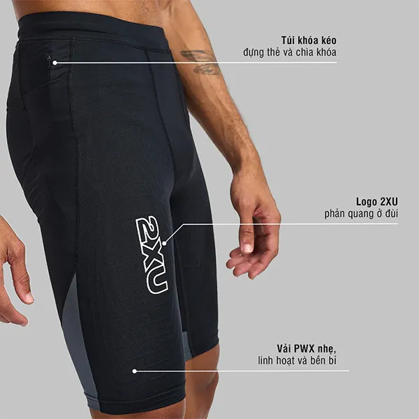 Quần Short Bó Thể Thao Nam 2XU Light Speed React Comp MA7050b-BLK/WRF Màu Đen Size L