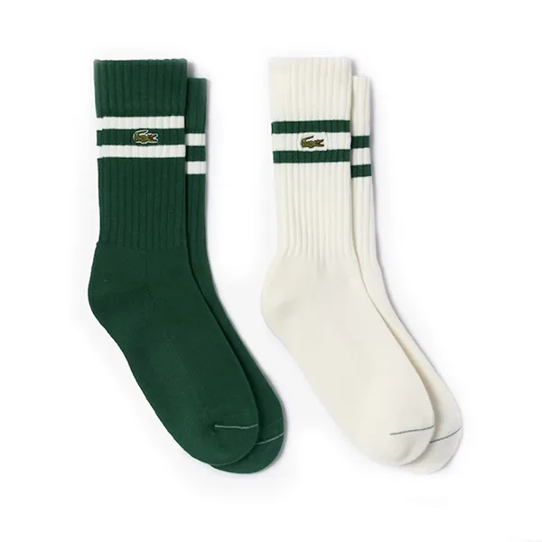 Set 2 Đôi Tất Unisex Lacoste Ribbed Cotton Socks RA6842 51 YRR Màu Xanh Trắng Size 35-38