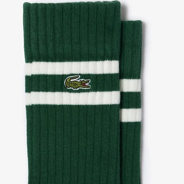 Set 2 Đôi Tất Unisex Lacoste Ribbed Cotton Socks RA6842 51 YRR Màu Xanh Trắng Size 35-38