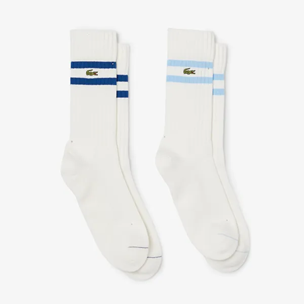 Set 2 Tất Unisex Lacoste Ribbed Cotton Socks RA6842-51-7IG Màu Trắng Size 35-38
